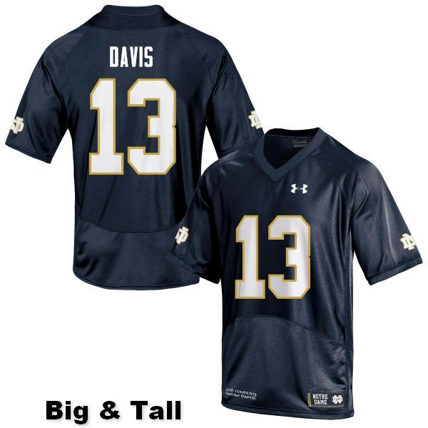 Men's NCAA Notre Dame Fighting Irish #13 Avery Davis Stitched College Under Armour Authentic Navy Big & Tall Football Jersey LL10D86WP